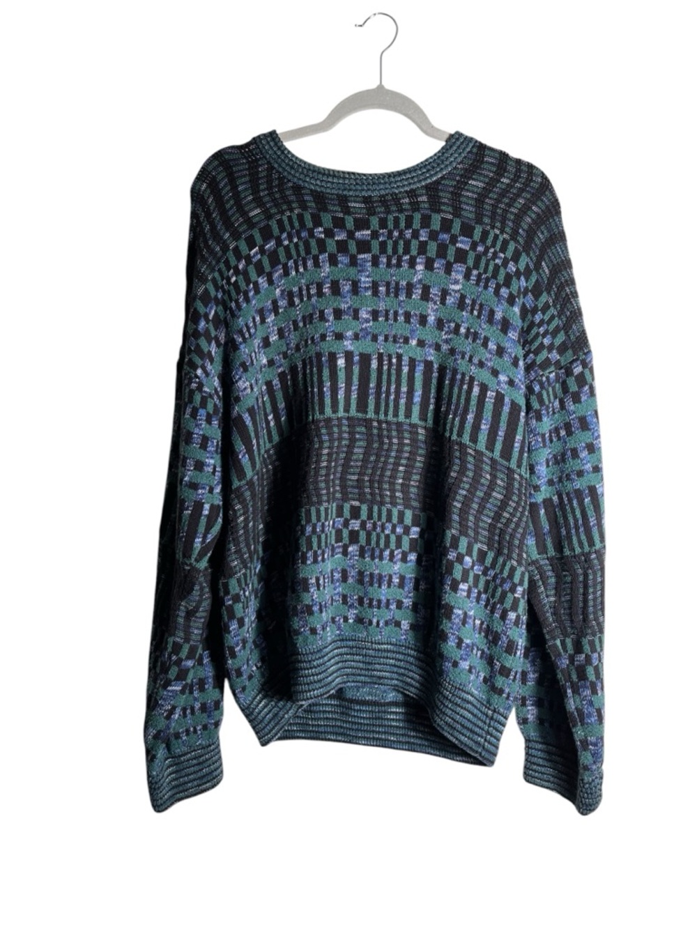 Vintage Barnes Storm Knit Sweater Mens Medium Green Blue Abstract 90s